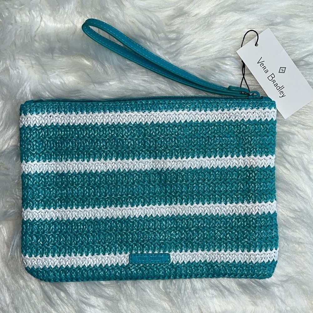 🆕 Vera Bradley Zip Top Straw Wristlet Antilles Treasure Fish Turquoise/White 🐟 - Picture 3 of 5